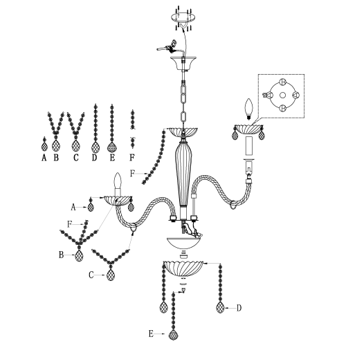 Candelabru Basilano 1 6x40W crom, Eglo