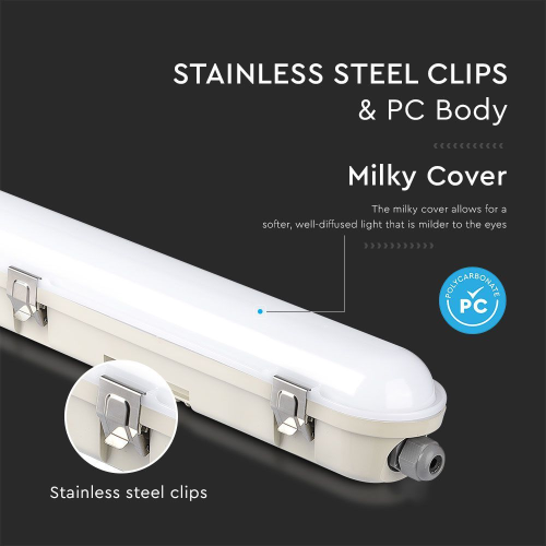 Tub LED rezistent la apa + snezor milky cover 1200x78x72 36W 4000k, V-TAC