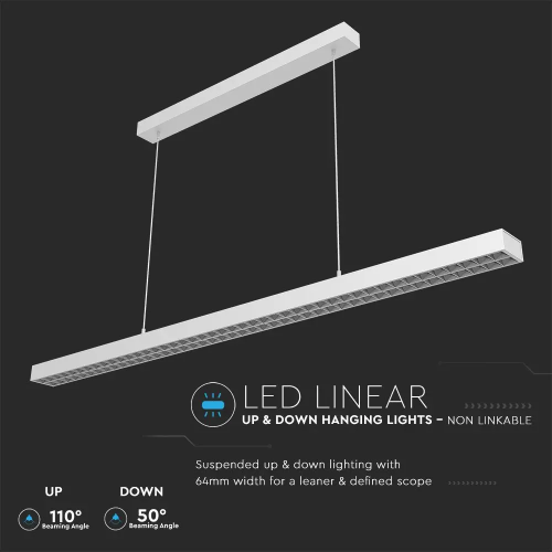 Lampa LED lineara suspendata 1179x64x35 60W 4000K alba, V-TAC