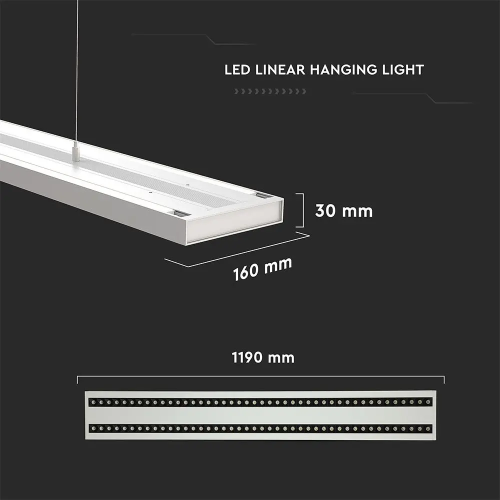 Lampa LED lineara suspendata interconectabila 1190x160x30 60W 4000K alba, V-TAC
