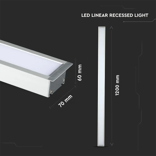 Lampa LED lineara incastrata 1200x70x60 40W 4000K argintie, V-TAC