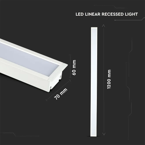 Lampa LED lineara incastrata 1200x70x60 40W 4000K alba, V-TAC