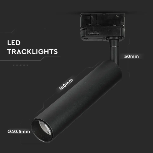 Proiector pe sina Ø40.5x180x50 7W 3000K negru, V-TAC