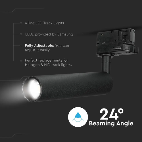 Proiector pe sina Ø60x220x50 20W 3000K negru, V-TAC