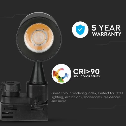 Proiector LED pe sina Ø60x165x156 18W 3000K negru, V-TAC