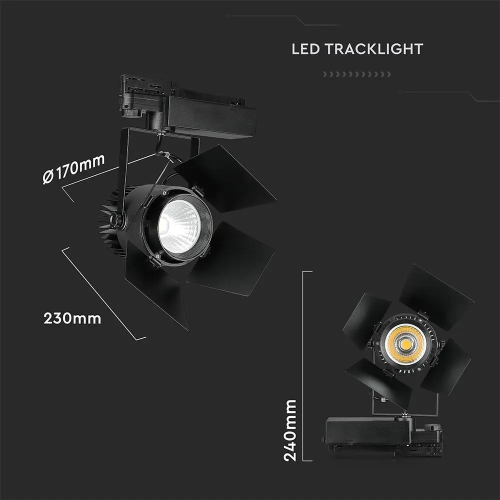 Proiector LED pe sina Ø170x230x240 33W 4000K negru, V-TAC