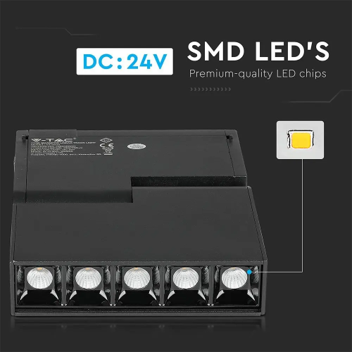 Spot LED linear magnetic 137x35x180 10W 3000k negru, V-TAC