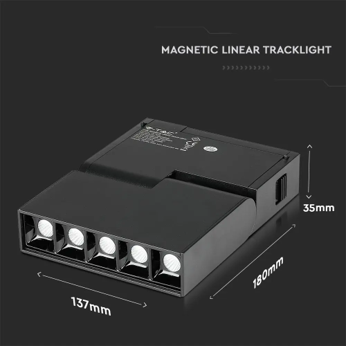 Spot LED linear magnetic 137x35x180 10W 3000k negru, V-TAC
