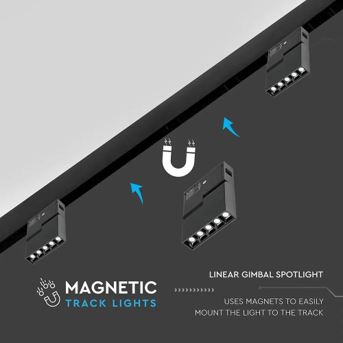 Spot LED linear magnetic 137x35x180 10W 3000k negru, V-TAC
