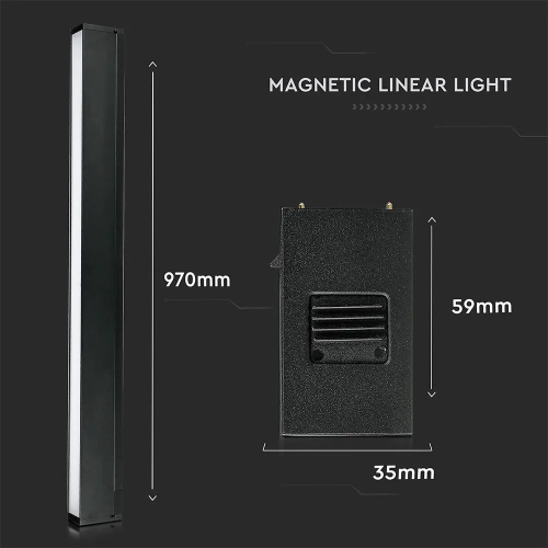 Lampa LED lineara magnetica 970x35x59 30W 3000k neagra, V-TAC