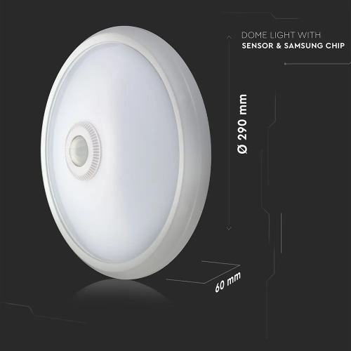 Aplica LED cu senzor Ø290x60 12W 3000k, V-TAC