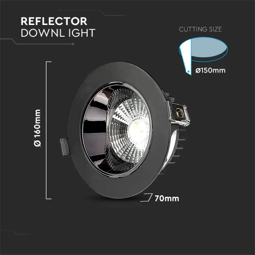 Reflector LED Ø95x45mm 10W 3000k negru, V-TAC