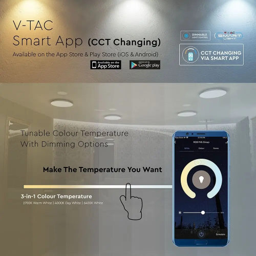 Aplica LED smart incastrata Ø467x70 40W alb, V-TAC