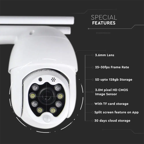 Camera Wi-FI exterior 8LED 3MP, V-TAC