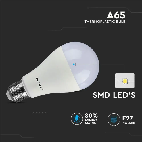 Bec LED 15W E27 A65 6400K, V-TAC