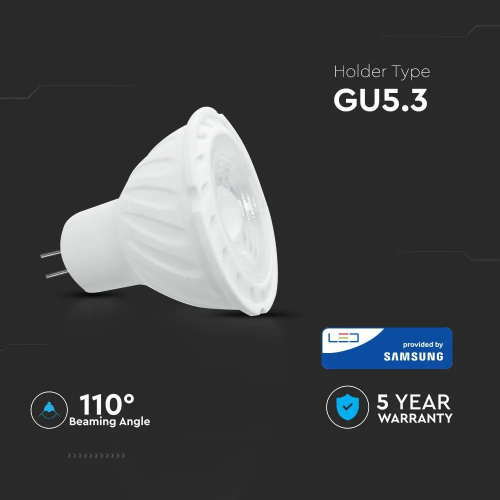 Spot LED Cip Samsung 6.5W GU5.3 PAR16 3000K 110°, V-TAC