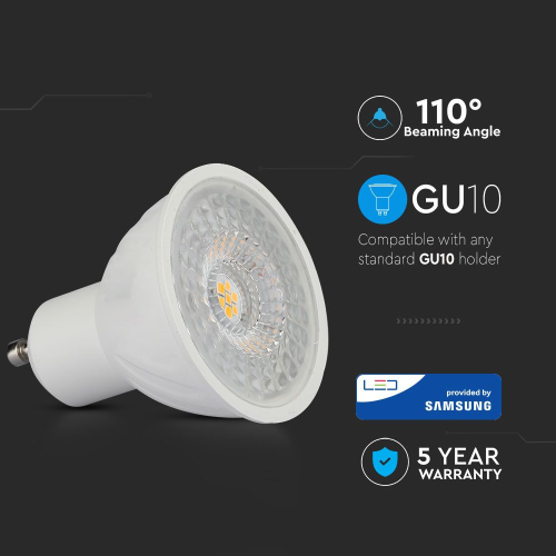 Spot LED Cip Samsung 6.5W GU10 PAR16 3000K 110°, V-TAC