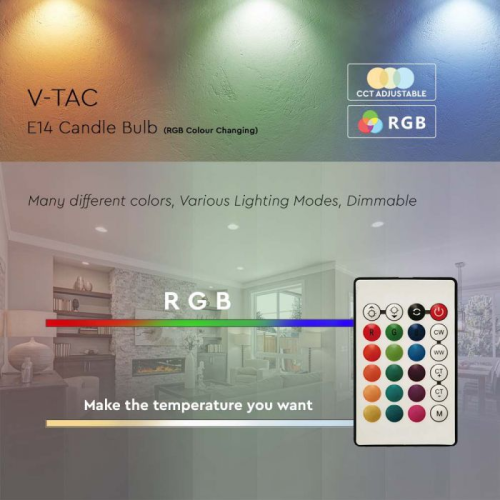 Bec LED dimabil 4.8W E14 Control RF RGB 3000K, V-TAC