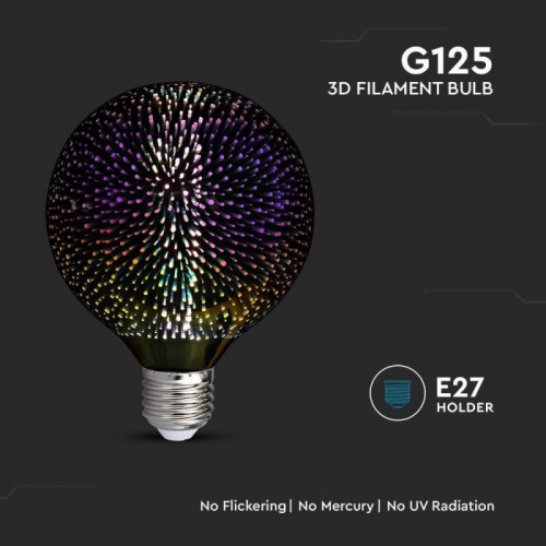 Bec LED filament 3D 3W E27 G125 3000K, V-TAC