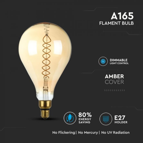 Bec LED dimabil filament 8W E27 A165 2000K, V-TAC