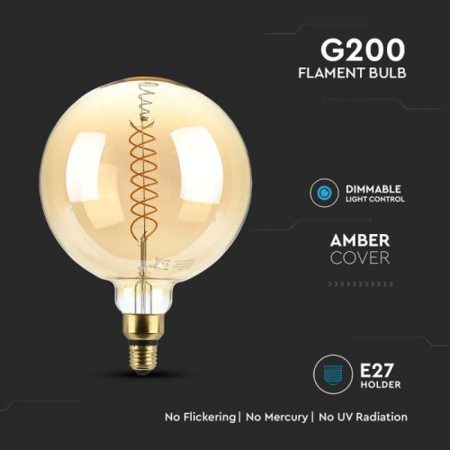 Bec LED dimabil filament 8W E27 G200 1800K, V-TAC