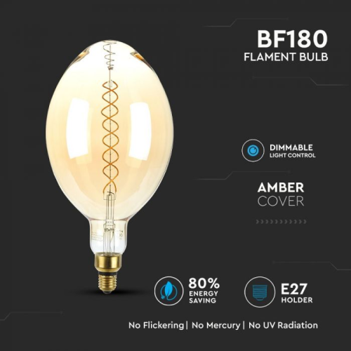 Bec LED dimabil filament dublu 8W E27 BF180 2000K, V-TAC