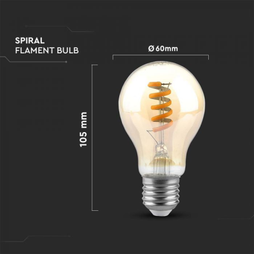 Bec LED filament 4W E27 A60 1800K Amber, V-TAC