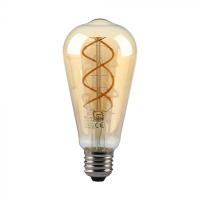 Bec LED filament forma curbata 4.8W E27 ST64 1800K, V-TAC