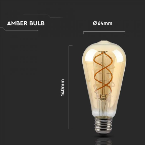 Bec LED filament forma curbata 4.8W E27 ST64 1800K, V-TAC