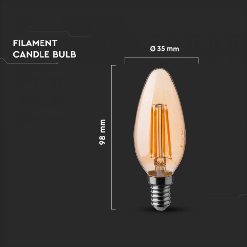 Bec LED dimabil filament 4W E14 lumanare 2200K, V-TAC