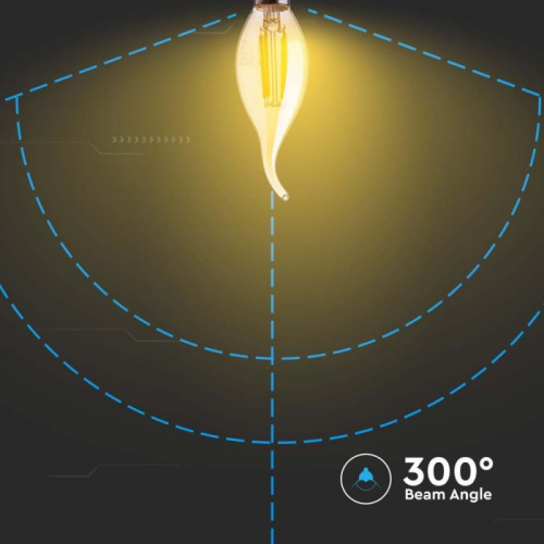Bec LED filament 4W E14 lumanare cu flacara 2200K, V-TAC