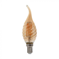 Bec LED filament 4W E14 lumanare rasucita cu flacara 2200K, V-TAC