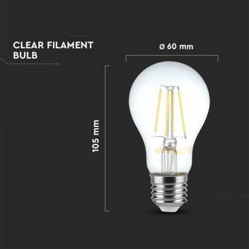 Bec LED filament 6W E27 A60 3000K, V-TAC