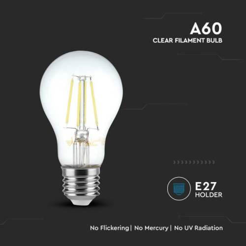 Bec LED filament 6W E27 A60 3000K, V-TAC
