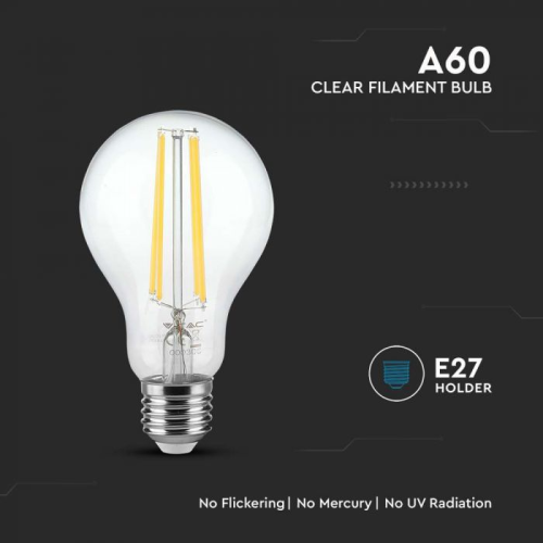 Bec LED filament 6W E27 A60 3000K, V-TAC