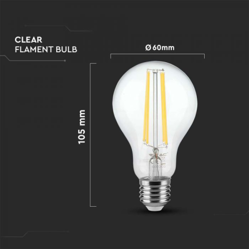 Bec LED filament 6W E27 A60 3000K, V-TAC