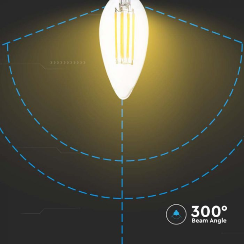 Bec LED filament 4W E14 lumanare 3000K, V-TAC