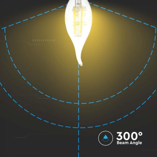 Bec LED filament 4W E14 lumanare cu flacara 3000K, V-TAC