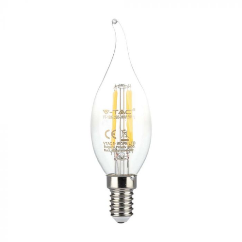 Bec LED filament 4W E14 lumanare cu flacara 3000K, V-TAC