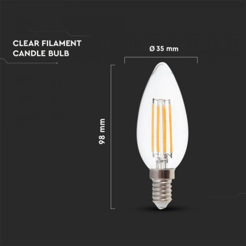 Bec LED filament 6W E14 lumanare 2700K, V-TAC
