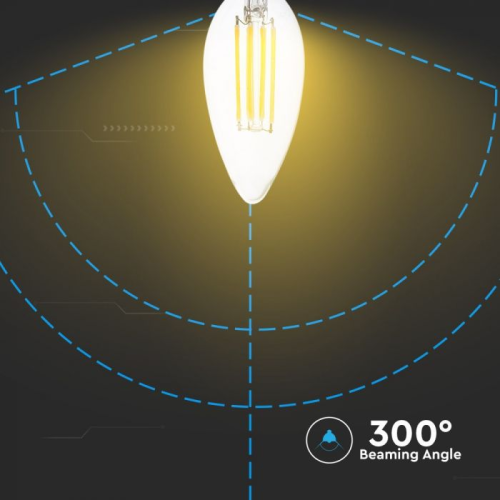 Bec LED filament 6W E14 lumanare 2700K, V-TAC