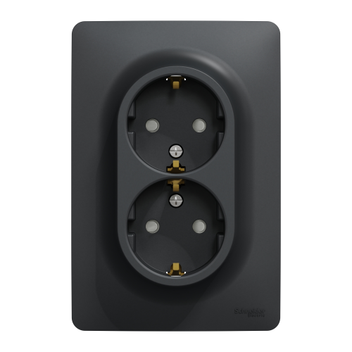 Priza schuko dubla Unica antracit 16A, Schneider