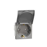 Priza schuko cu obturatoare+capac Unica aluminiu 16A, Schneider