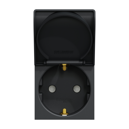 Priza schuko cu obturatoare+capac Unica antracit 16A, Schneider