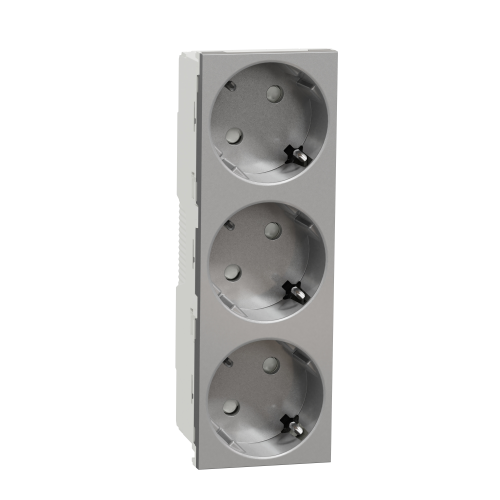 Priza schuko tripla fara surub cu obturatoare Unica aluminiu 16A, Schneider