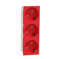 Priza schuko tripla fara surub cu obturatoare Unica rosu 16A, Schneider