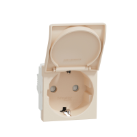 Priza schuko cu obturatoare+capac Unica bej 16A, Schneider