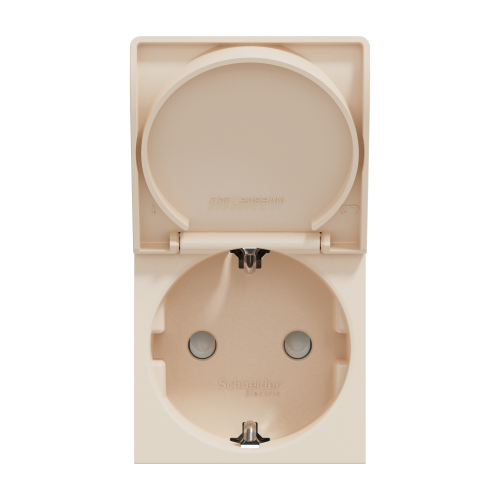 Priza schuko cu obturatoare+capac Unica bej 16A, Schneider