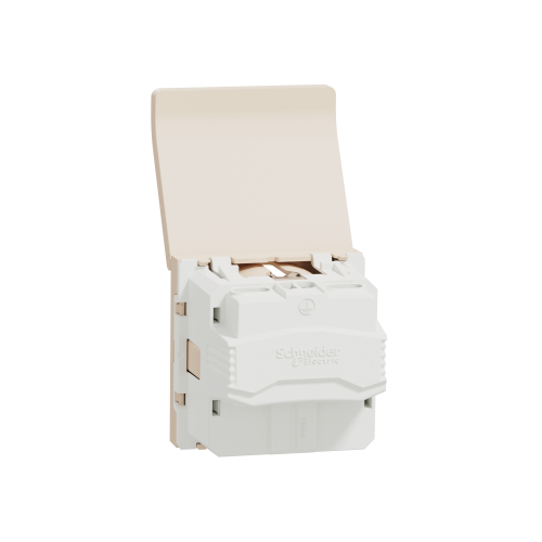 Priza schuko cu obturatoare+capac Unica bej 16A, Schneider