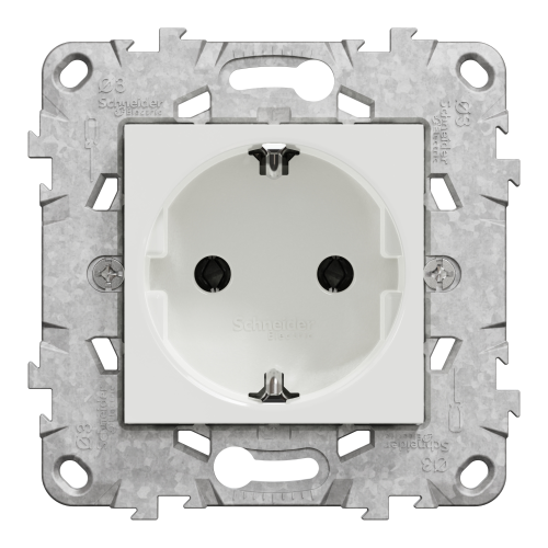 Priza schuko cu suport fixare si gheare Unica alb 16A, Schneider
